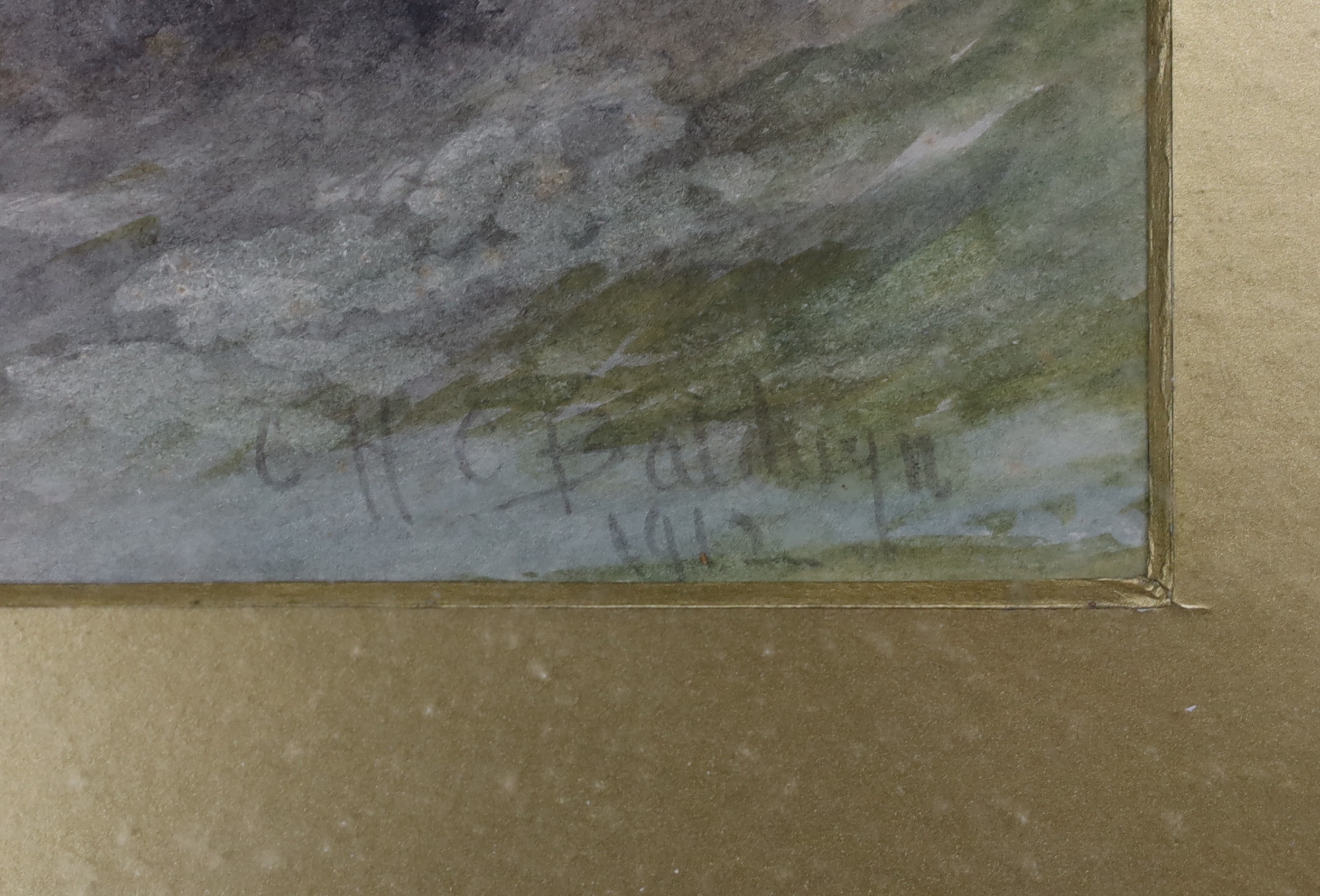 Charles Henry Baldwyn (1859-1943), watercolour, River landscape with abbey ruins, signed and dated 1912, 30 x 45cm